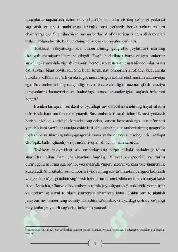Toshkent viloyati hududida joylashgan suv omborlaning atrof muhitga ta’siri 6