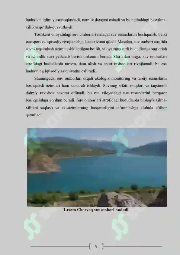 Toshkent viloyati hududida joylashgan suv omborlaning atrof muhitga ta’siri 8