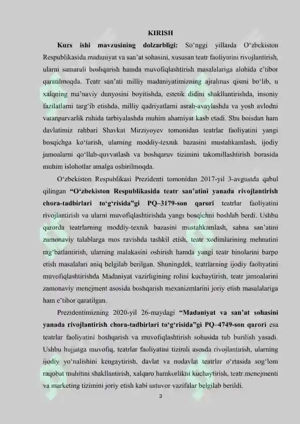TEATRLAR FAOLIYATINI MUOVIFIQLASHTIRISH VA  BOSHQARISH 2