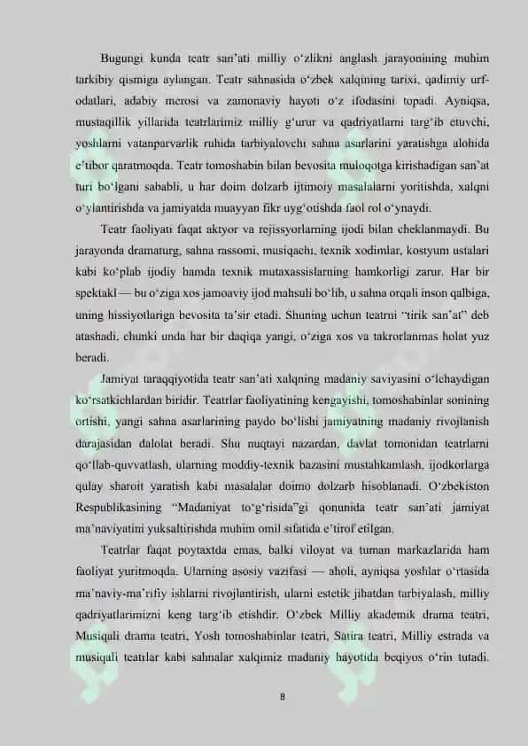 TEATRLAR FAOLIYATINI MUOVIFIQLASHTIRISH VA  BOSHQARISH 7
