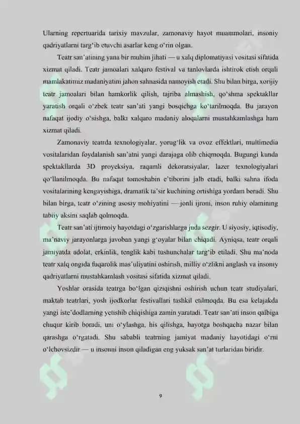 TEATRLAR FAOLIYATINI MUOVIFIQLASHTIRISH VA  BOSHQARISH 8