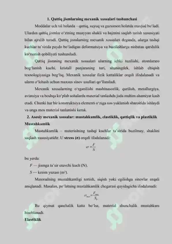 Qattiq jismlarning mexanik xossalari va ularni aniqlash usullari 2