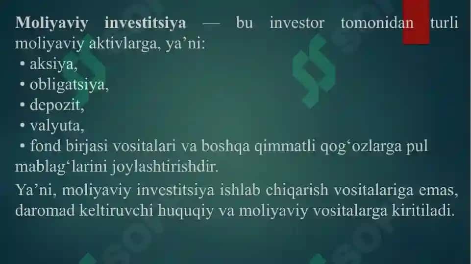 INVESTITSION QARORLARNI QABUL QILISH ASOSLARI. 7