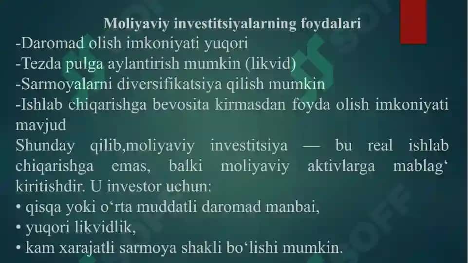 INVESTITSION QARORLARNI QABUL QILISH ASOSLARI. 8