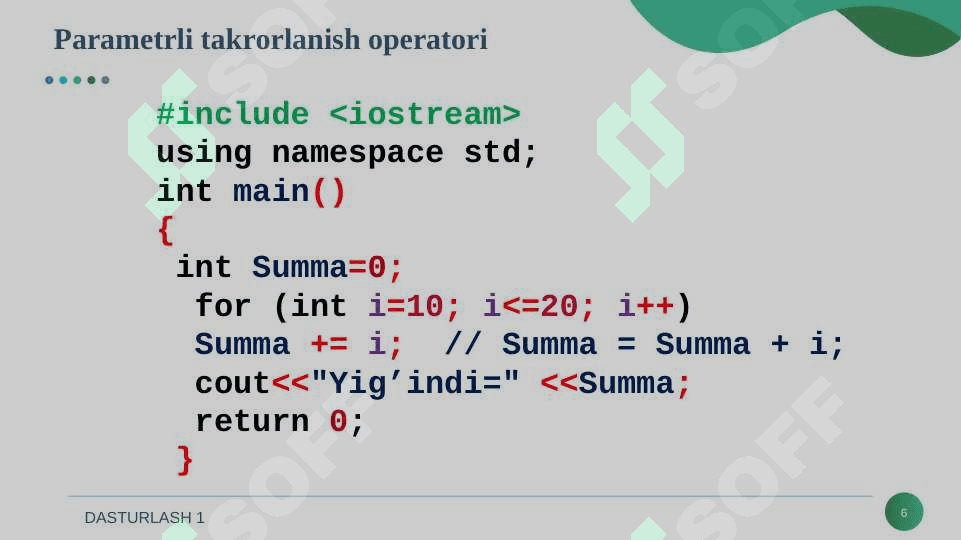 Takrorlanish operatorlari. 6