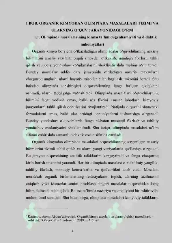 Organik kimyodan olimpiada masalalari va ularning yechish metodikasi kurs ishi 6