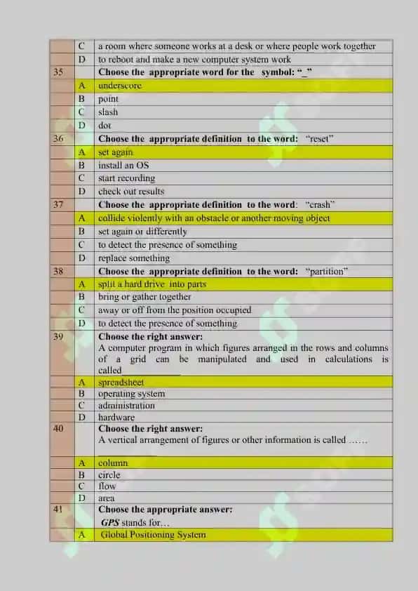 Ingliz tili fanidan tushish ehtimoli balang bolgan test baza savol javoblari 6