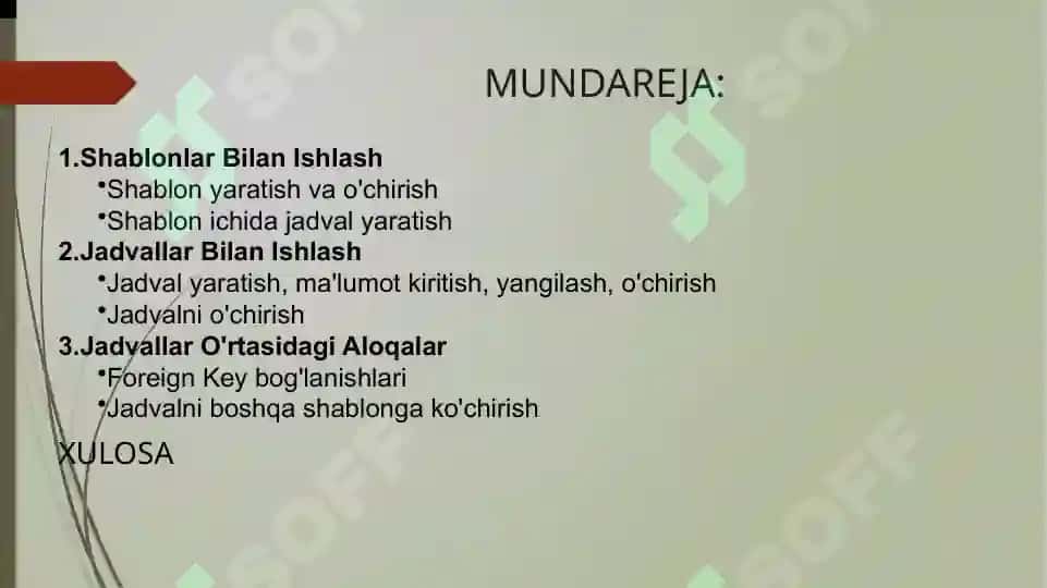 Shablonlar va jadvallar bilan ishlash 2