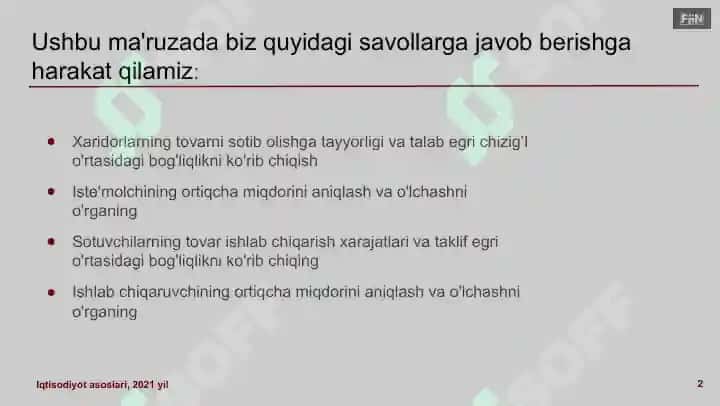 Iqtisodiyot asoslari, 2021 yil 2