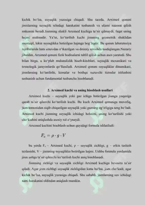 Arximed qonuni. Arximed kuchi. 3