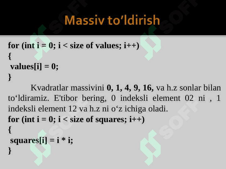 Massivlar uchun umumiy algoritmlar 2