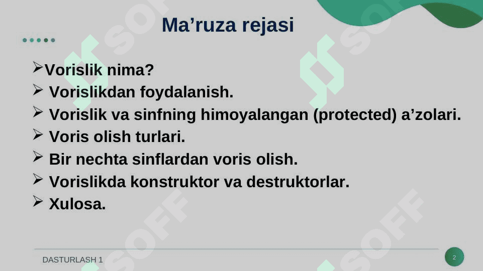 Sinf xususiyati va vorislik 2