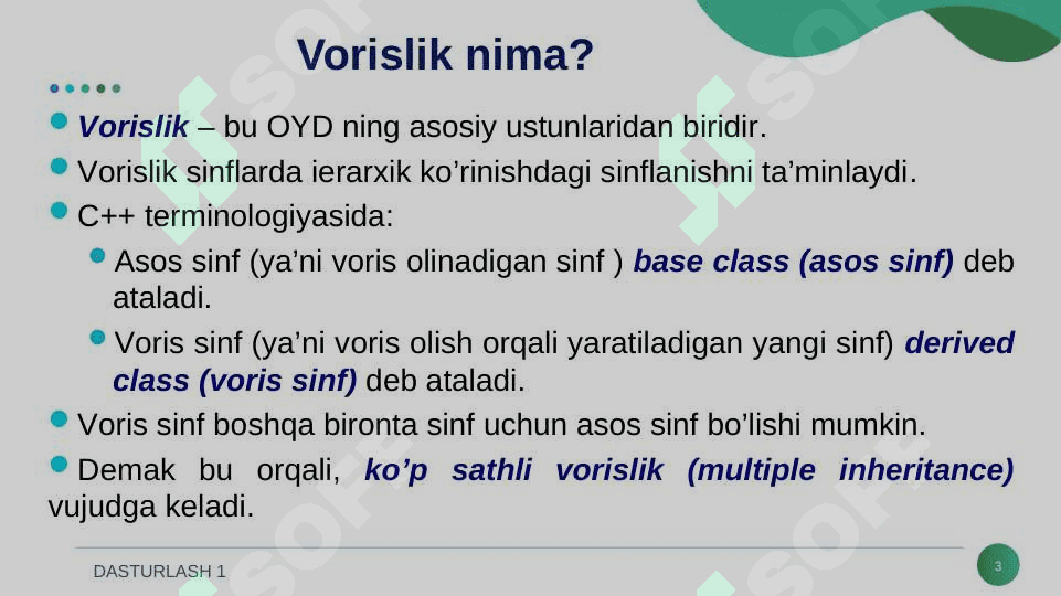Sinf xususiyati va vorislik 3