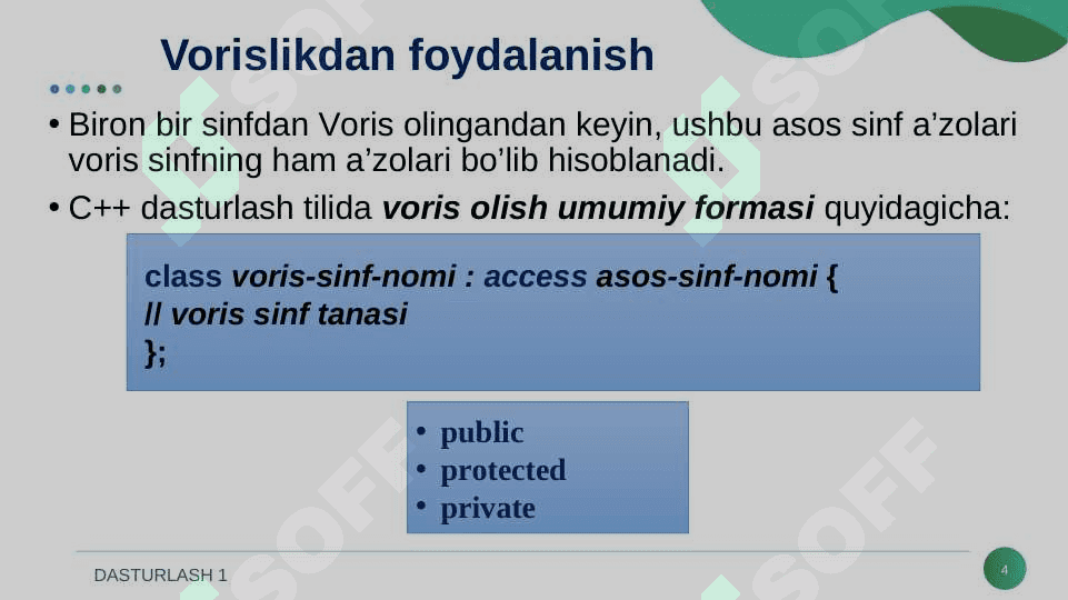 Sinf xususiyati va vorislik 4