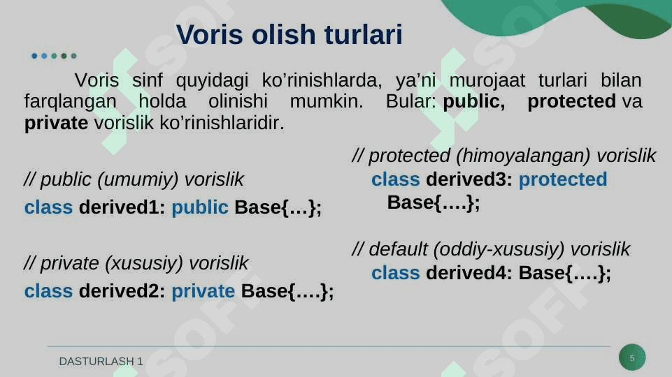 Sinf xususiyati va vorislik 5