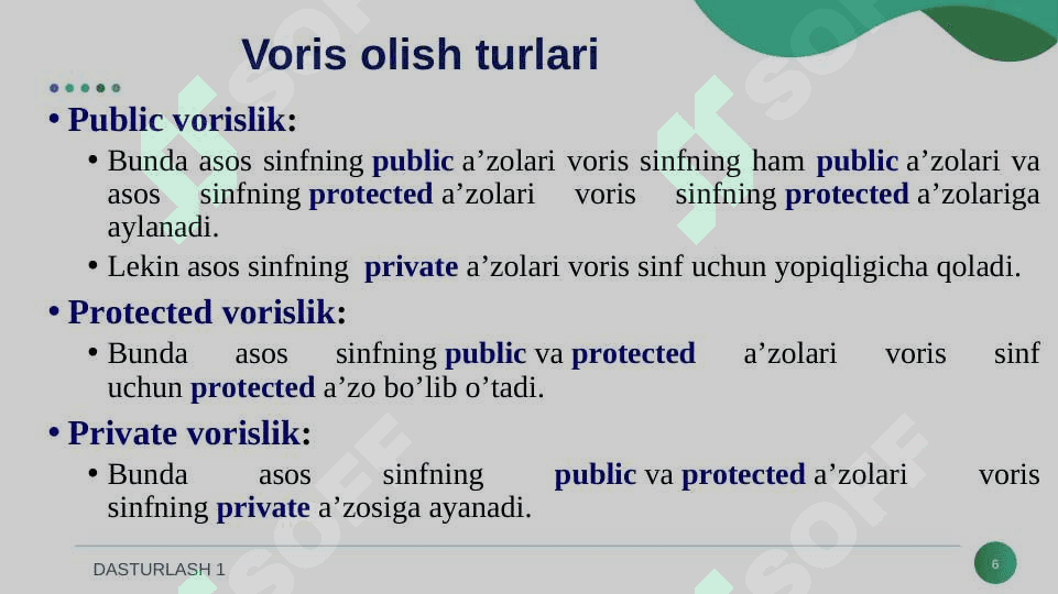 Sinf xususiyati va vorislik 6