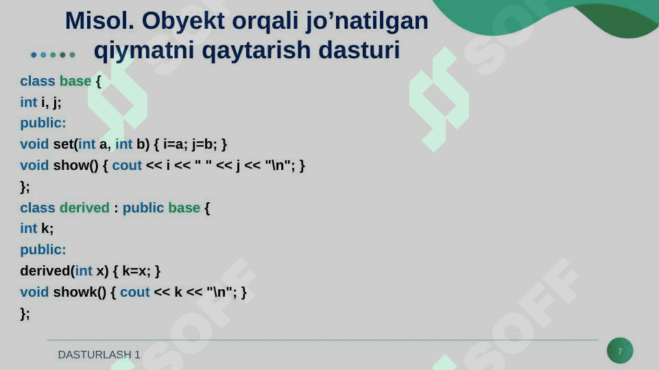 Sinf xususiyati va vorislik 7