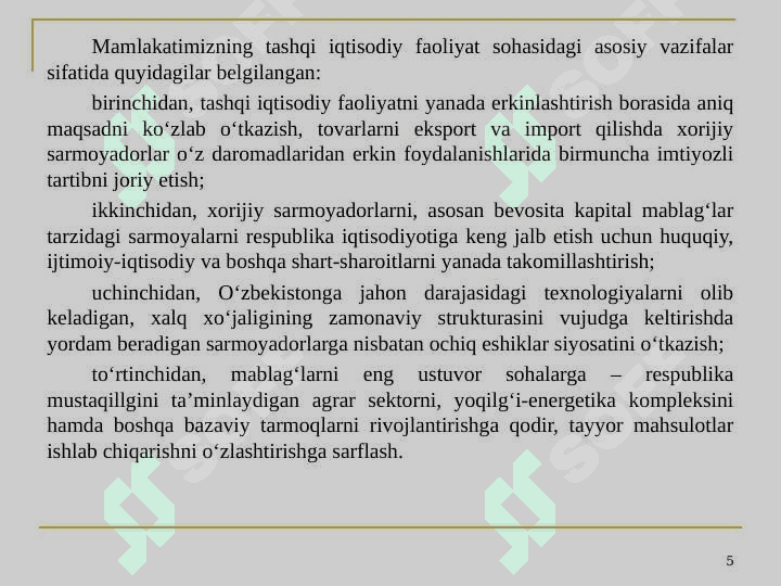 O‘zbekistonning xalqaro moliya tizimiga integratsiyalashuvi. 5