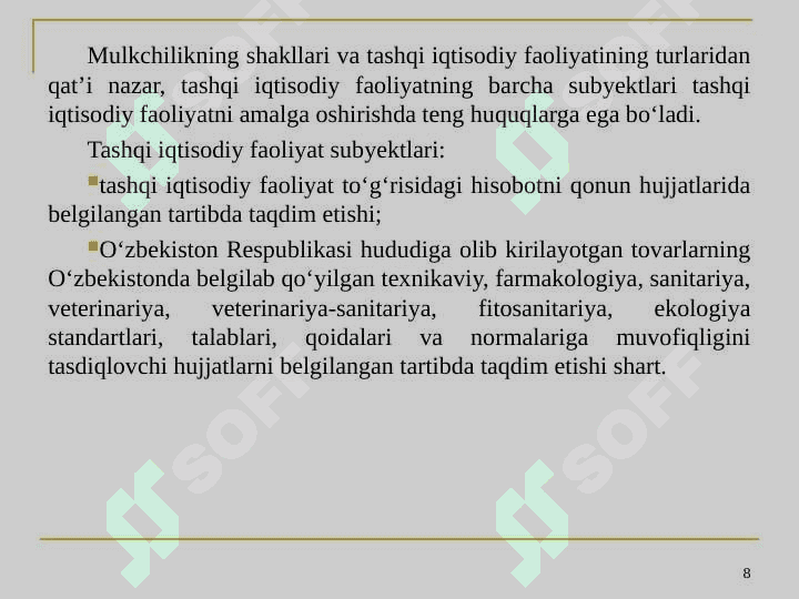 O‘zbekistonning xalqaro moliya tizimiga integratsiyalashuvi. 8