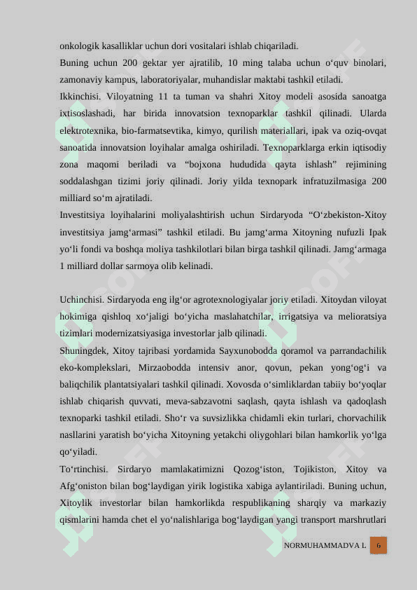 Sirdaryo viloyatining iqtisodiyoti kurs ishi 6