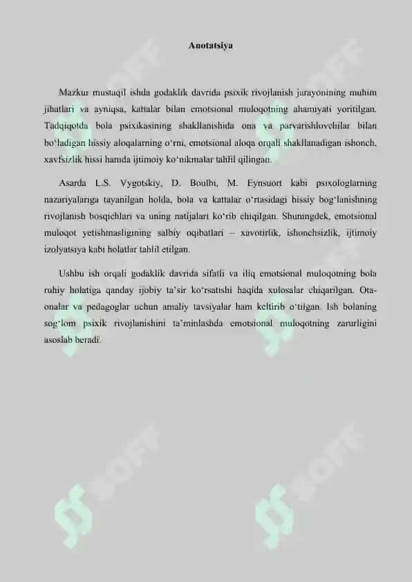 Godaklik davri psixik rivojlanishda kattalar bilan emotsional muloqotning ahamiyati” 3