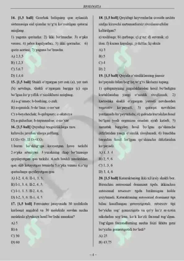 10 sinf BIOLOGIYA TEST TOPSHIRIQLARI KITOBI 4