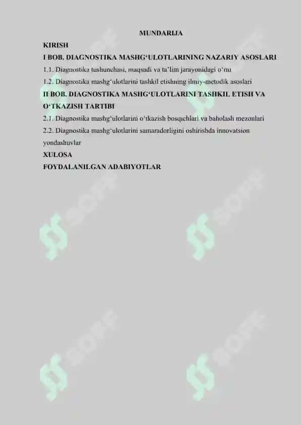 Diagnostika mashg'ulotlarni tashkil etish va o'tkazish tartibi 2