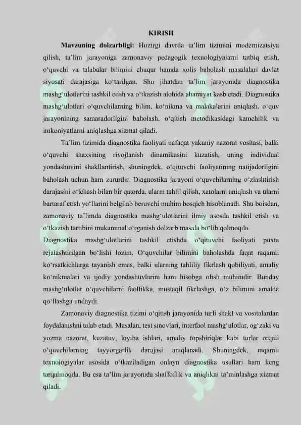 Diagnostika mashg'ulotlarni tashkil etish va o'tkazish tartibi 3
