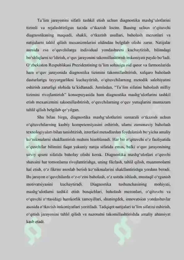 Diagnostika mashg'ulotlarni tashkil etish va o'tkazish tartibi 4