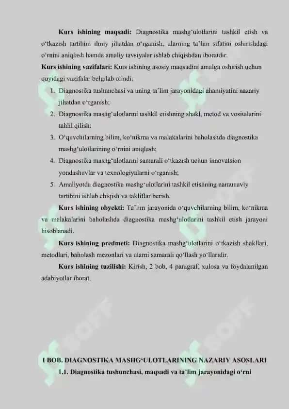 Diagnostika mashg'ulotlarni tashkil etish va o'tkazish tartibi 5