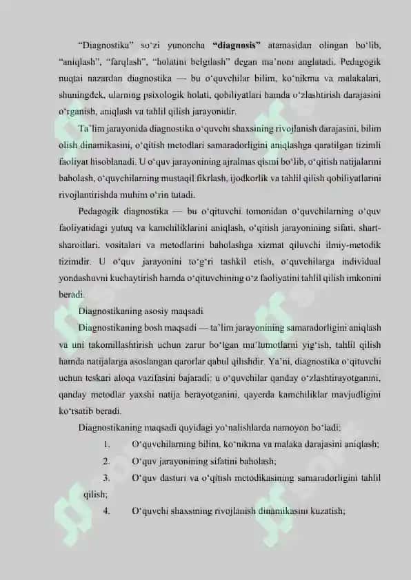 Diagnostika mashg'ulotlarni tashkil etish va o'tkazish tartibi 6