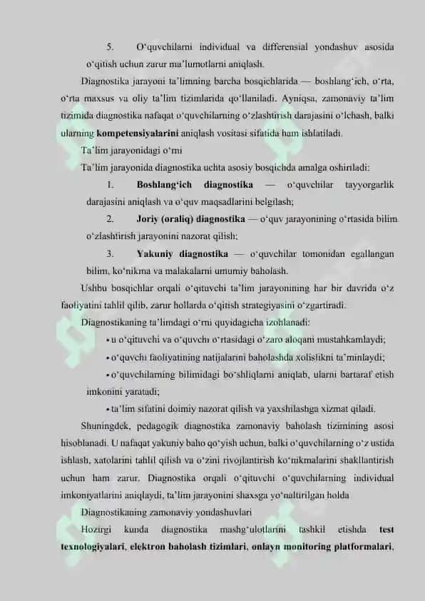 Diagnostika mashg'ulotlarni tashkil etish va o'tkazish tartibi 7