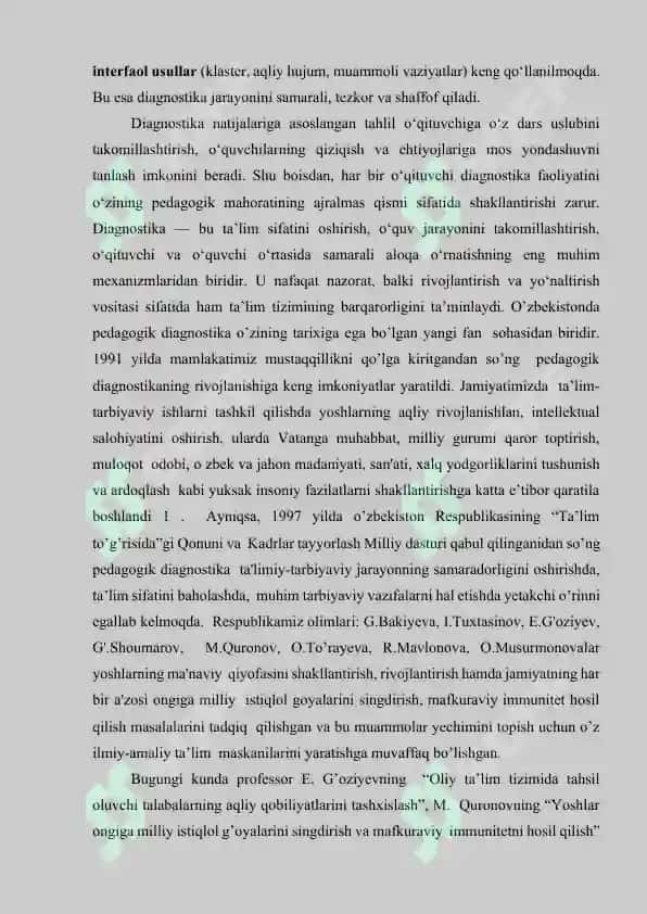Diagnostika mashg'ulotlarni tashkil etish va o'tkazish tartibi 8