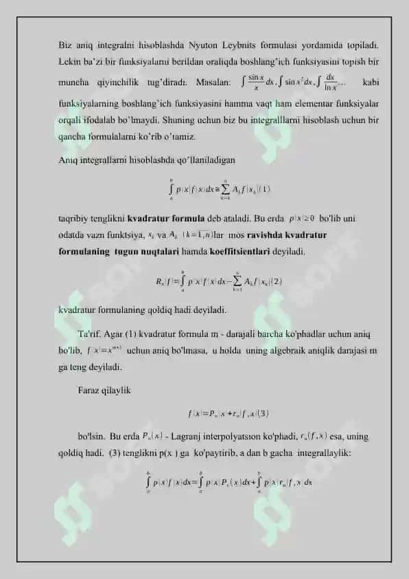Karrali ntegrallarni taqribiy hisoblash usullari 6