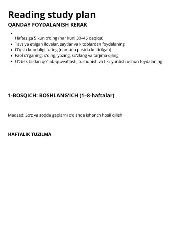 Reading study plan
