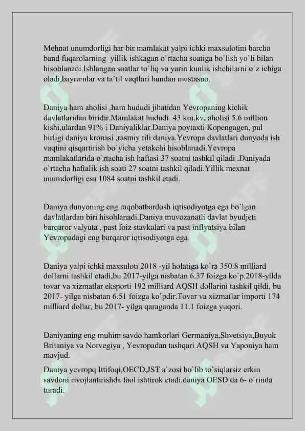 Daniya iqtisodiyotida mehnat unumdorligining umumiy o`zgarishlari 2