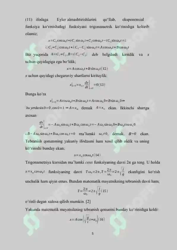 Matematik mayatnikning tebranish davri ularning amplitudasiga bog’liqligini kompyuterda modellashtirish 5