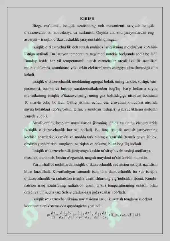 Parabolik tipdagi tenglamaga qo‘yilgan aralash masalani sonli yechish usuli 2