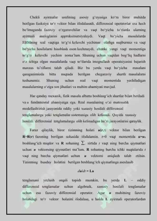 Xususiy hosilali differensial tenglamalarni sonli yechish usullari. Giperbolik tipdagi tenglamaga qo‘yilgan aralash masalani sonli yechish usuli 8