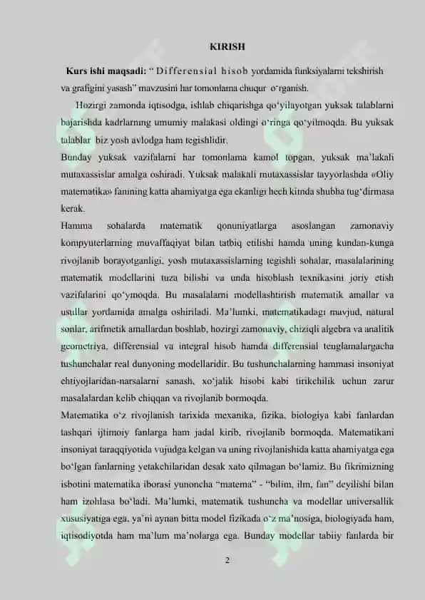 Differensial hisob yordamida funksiyalarni tekshirish va grafigini yasash 2