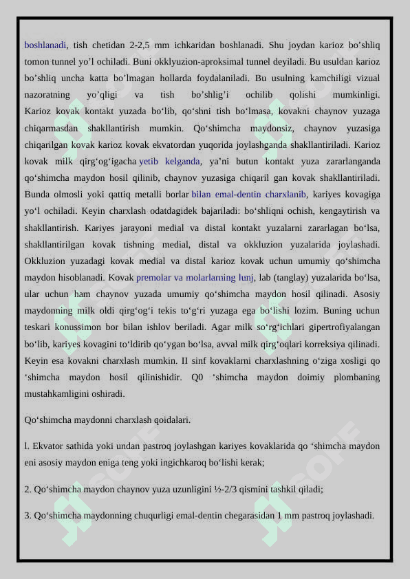 FANTOMLARDA II SINF KARIOZ BO’SHLIQLARINI CHARXLASH VA PLOMBALASH 2