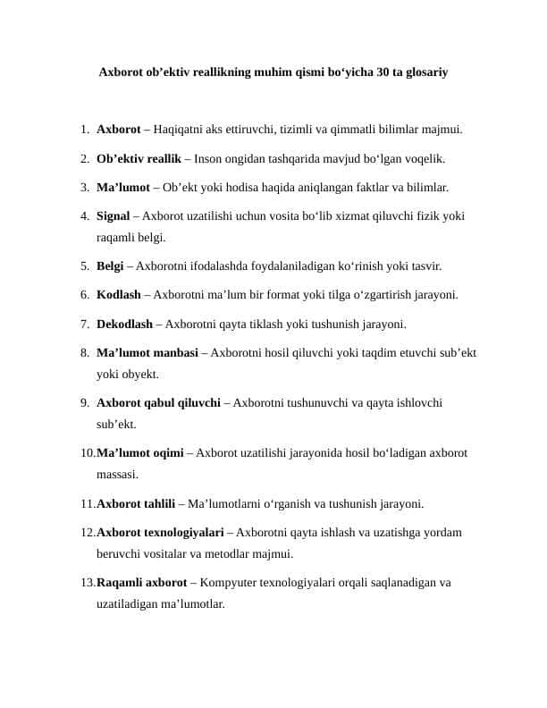 Axborot obektiv reallikning muhim qismi 9