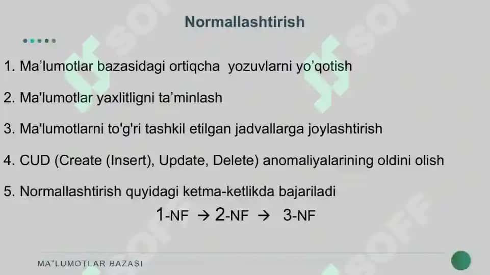 MA’LUMOTLAR BAZASINI NORMALLASHTIRISH: 1NF, 2NF, 3NF VA KODD NORMAL FORMALARI 8
