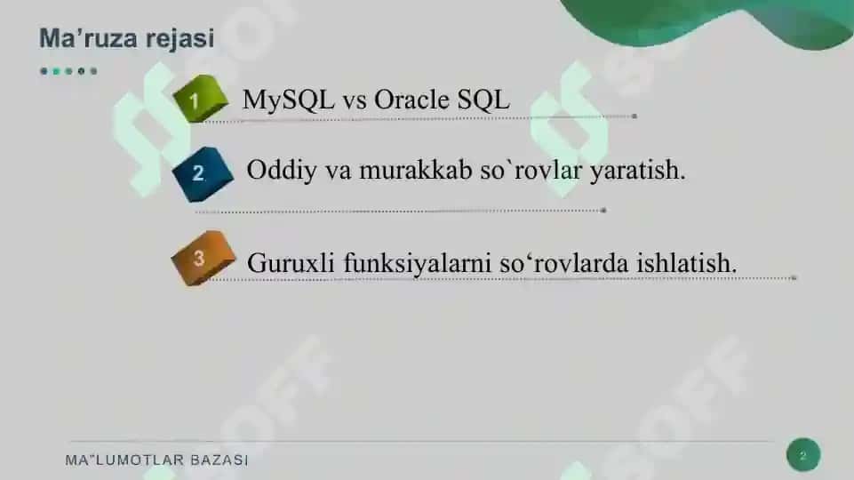 MA‘LUMOTLAR MANIPULYATSIYA QILISHDA ODDIY SO‘ROVLAR YARATISH 2