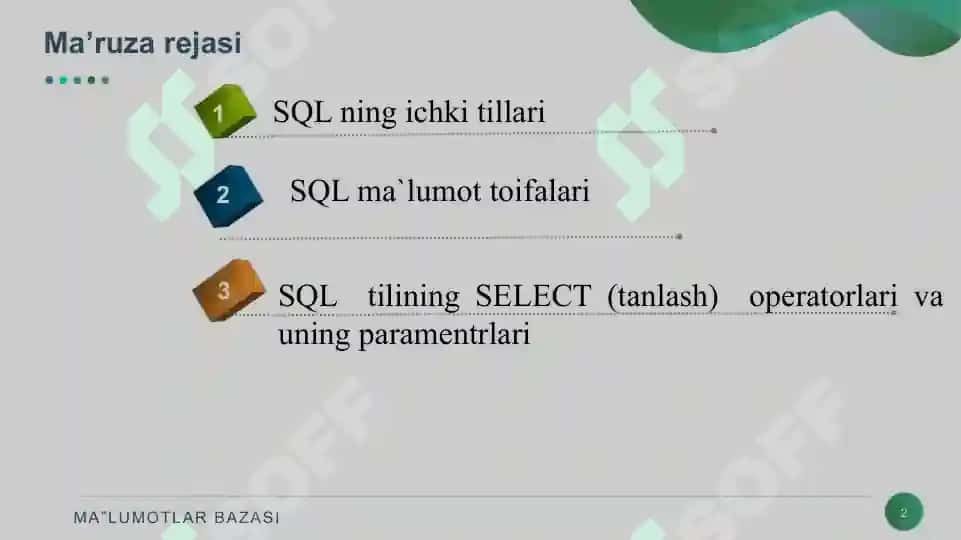 SQL TILI VA SQL OPERATORLARINI YOZISH 2