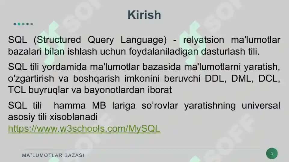 SQL TILI VA SQL OPERATORLARINI YOZISH 3