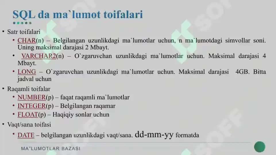 SQL TILI VA SQL OPERATORLARINI YOZISH 7