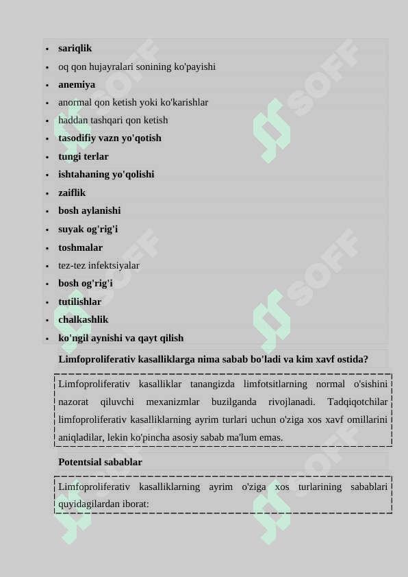 Limfoproliferativ kasalliklar: alomatlar va davolash. 4