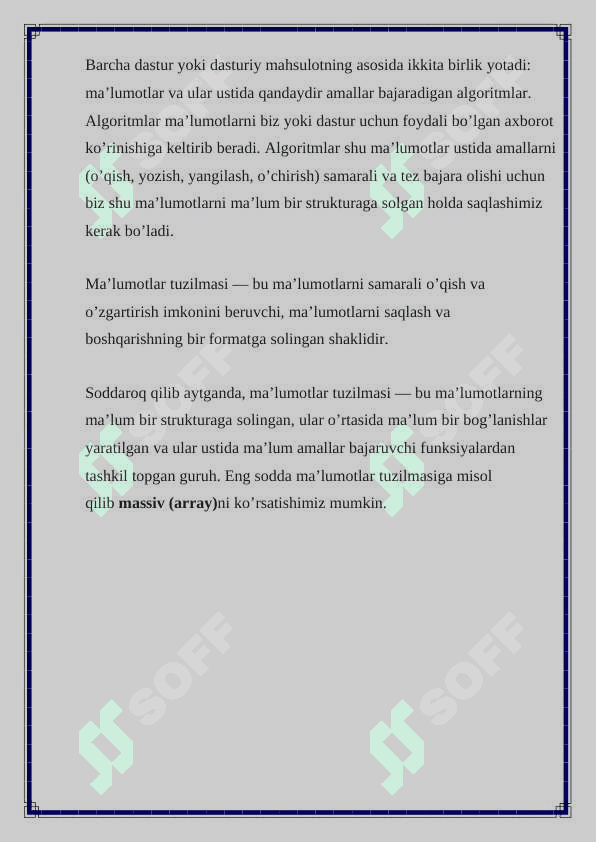 Dasturlashda ma'lumotlar tuzilmasining o‘rni va ahamiyati. S++ dasturlash tilida ma'lumotlar turlari, ularni e'lon qilish va tasvirlash tushunchalari. Vektorlar va ularni xossalari. Vektorlar ustida 4 ta amal bajarishga va xosil bo‘lgan 4ta vektorni ekranga chiqarishga doir dastur tuzing. 5