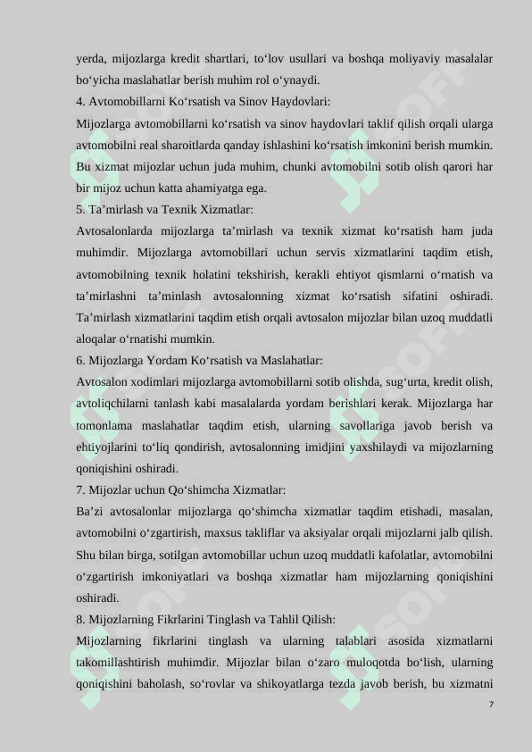 AVTOSALONDA MIJOZLAR UCHUN XIZMAT KO’RSATISH VA SAVDONI BOSHQARISH TIZIMI 7